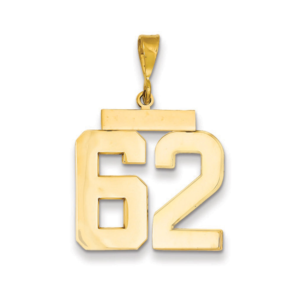 14k Yellow Gold, Athletic Collection, Large Polished Number 62 Pendant, Item P10399-62 by The Black Bow Jewelry Co.