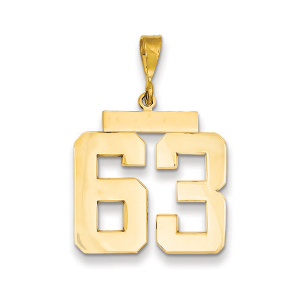 14k Yellow Gold, Athletic Collection, Large Polished Number 63 Pendant, Item P10399-63 by The Black Bow Jewelry Co.