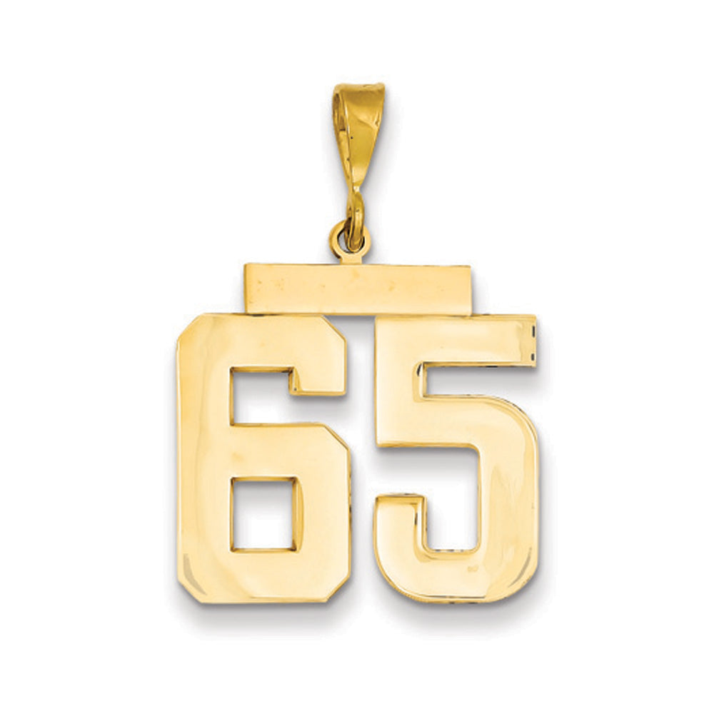 14k Yellow Gold, Athletic Collection, Large Polished Number 65 Pendant, Item P10399-65 by The Black Bow Jewelry Co.