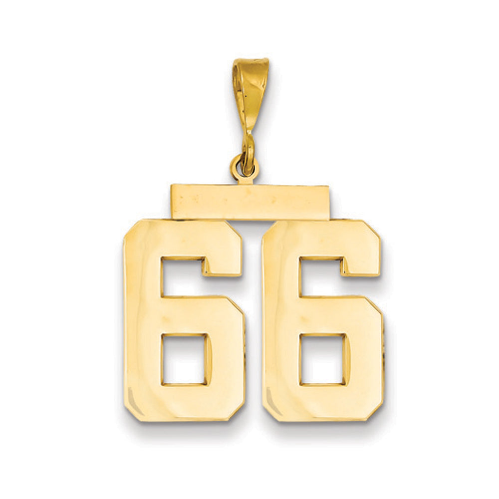 14k Yellow Gold, Athletic Collection, Large Polished Number 66 Pendant, Item P10399-66 by The Black Bow Jewelry Co.