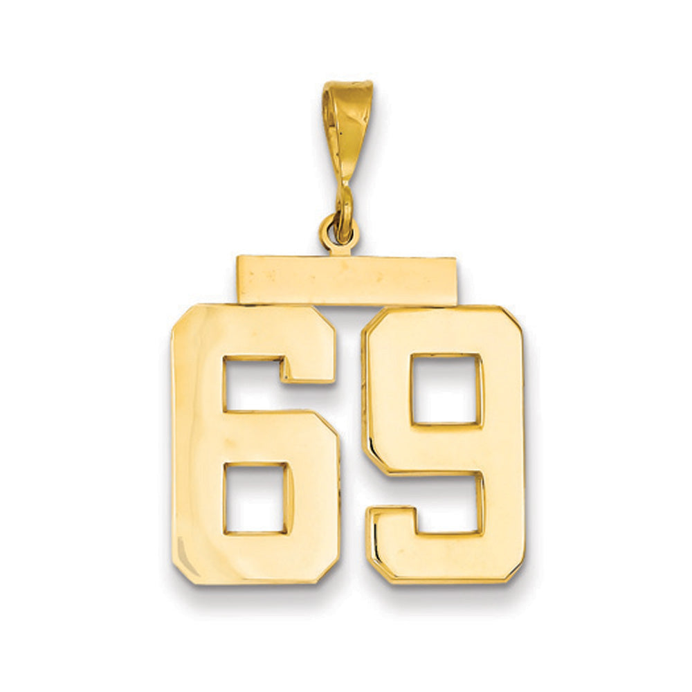 14k Yellow Gold, Athletic Collection, Large Polished Number 69 Pendant, Item P10399-69 by The Black Bow Jewelry Co.