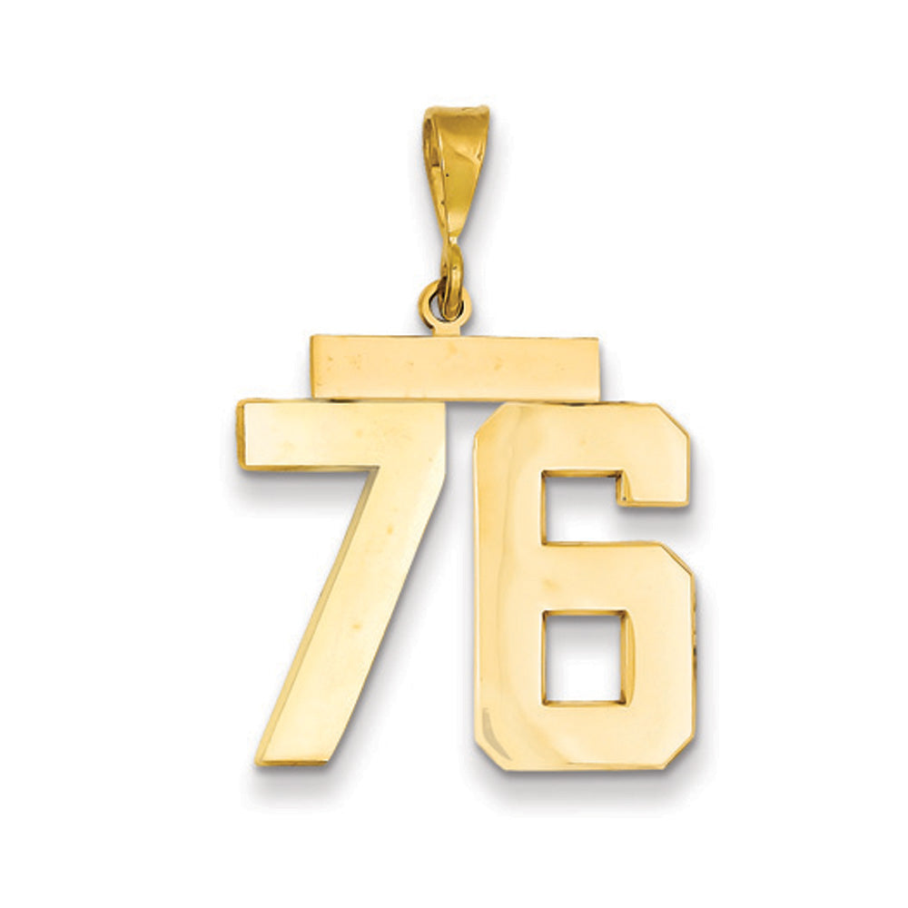 14k Yellow Gold, Athletic Collection, Large Polished Number 76 Pendant, Item P10399-76 by The Black Bow Jewelry Co.