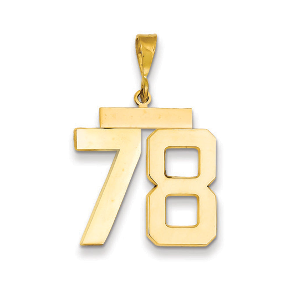 14k Yellow Gold, Athletic Collection, Large Polished Number 78 Pendant, Item P10399-78 by The Black Bow Jewelry Co.