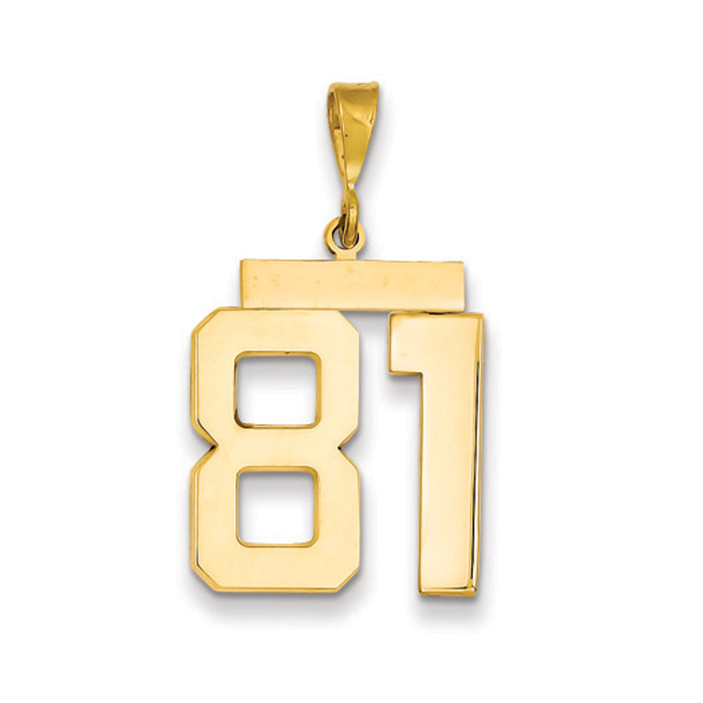 14k Yellow Gold, Athletic Collection, Large Polished Number 81 Pendant, Item P10399-81 by The Black Bow Jewelry Co.