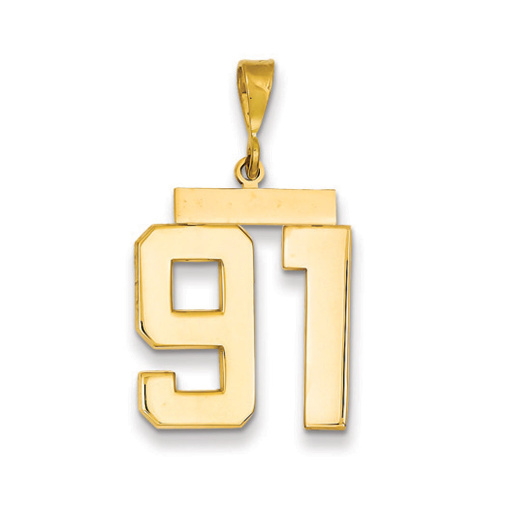 14k Yellow Gold, Athletic Collection, Large Polished Number 91 Pendant, Item P10399-91 by The Black Bow Jewelry Co.