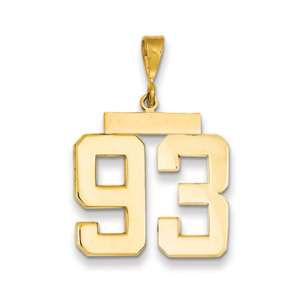 14k Yellow Gold, Athletic Collection, Large Polished Number 93 Pendant, Item P10399-93 by The Black Bow Jewelry Co.