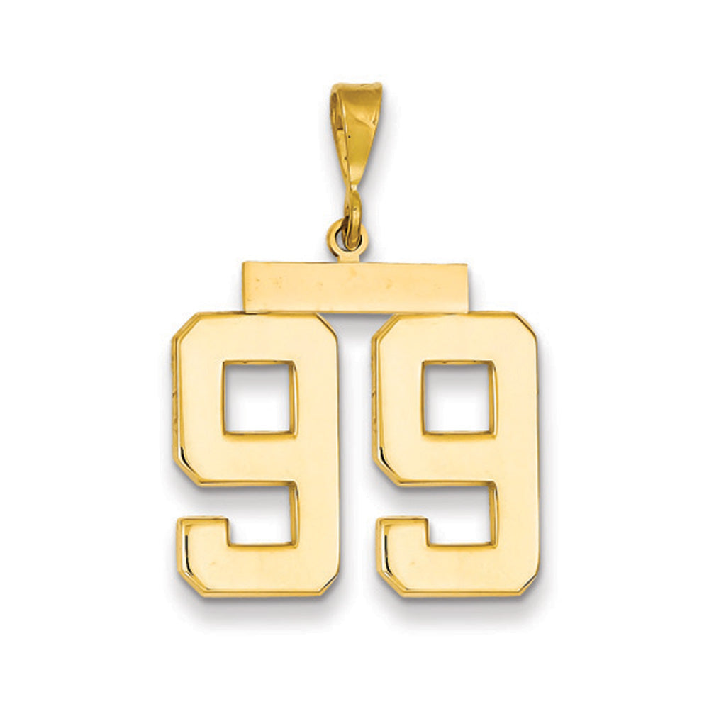 14k Yellow Gold, Athletic Collection, Large Polished Number 99 Pendant, Item P10399-99 by The Black Bow Jewelry Co.