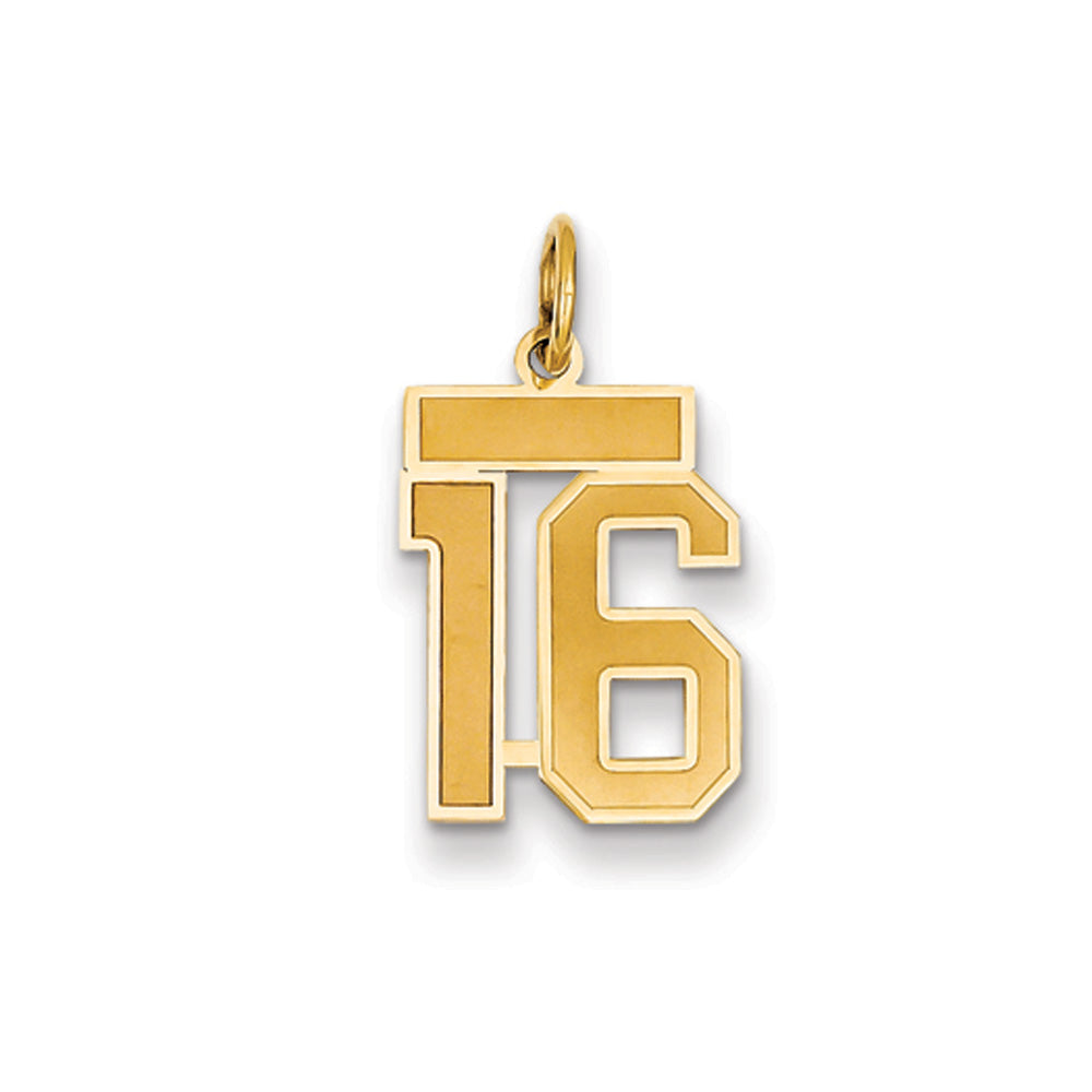 14k Yellow Gold, Jersey Collection, Small Number 16 Pendant, Item P10400-16 by The Black Bow Jewelry Co.