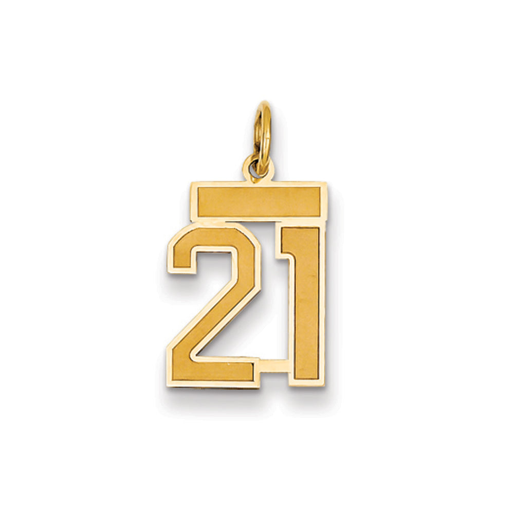 14k Yellow Gold, Jersey Collection, Small Number 21 Pendant, Item P10400-21 by The Black Bow Jewelry Co.