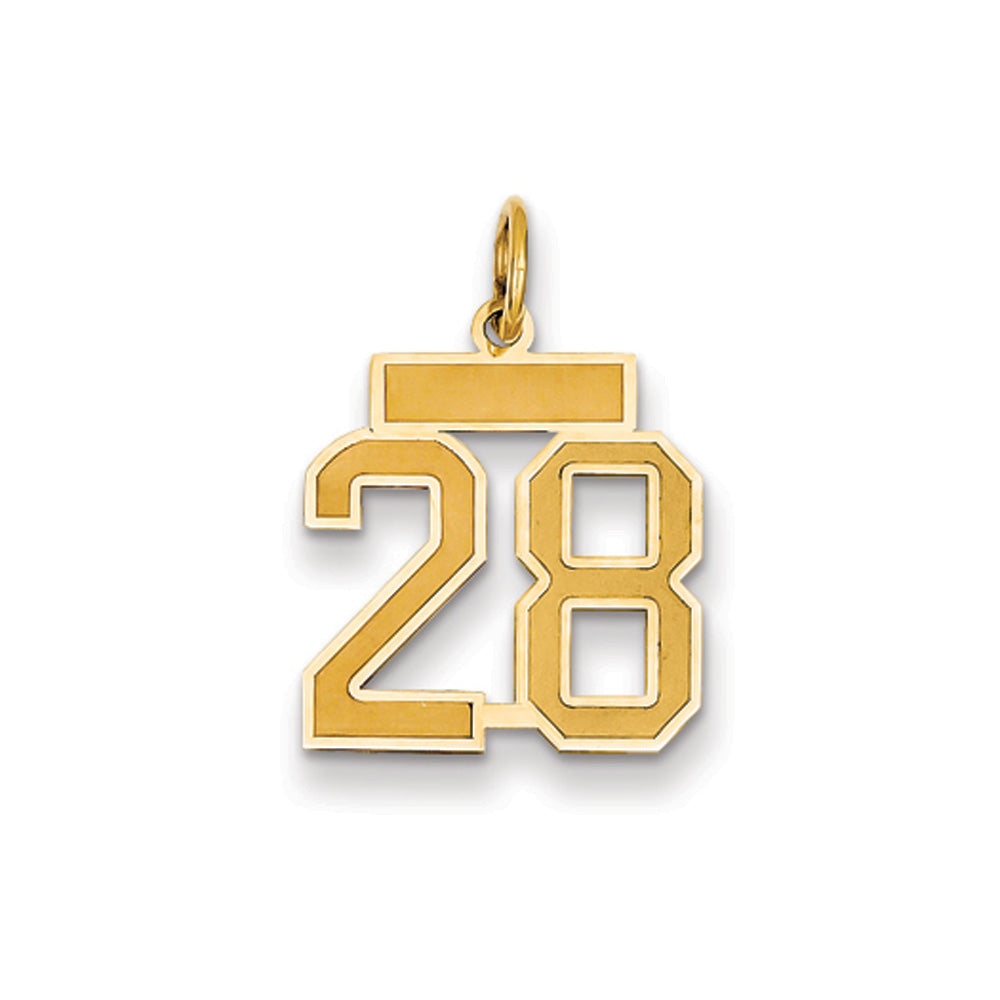 14k Yellow Gold, Jersey Collection, Small Number 28 Pendant, Item P10400-28 by The Black Bow Jewelry Co.