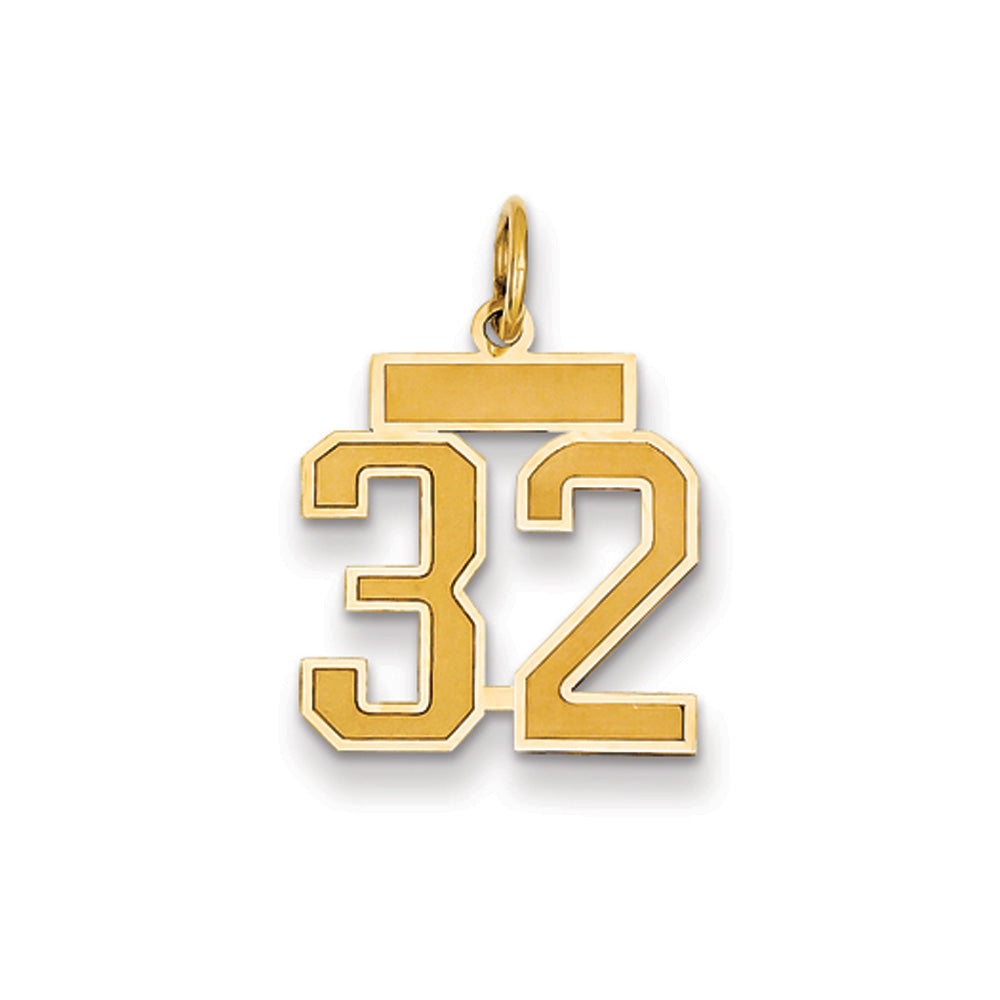 14k Yellow Gold, Jersey Collection, Small Number 32 Pendant, Item P10400-32 by The Black Bow Jewelry Co.