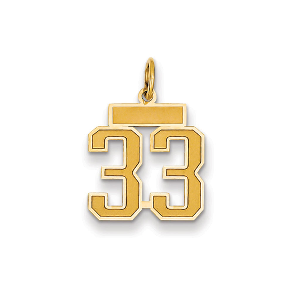 14k Yellow Gold, Jersey Collection, Small Number 33 Pendant, Item P10400-33 by The Black Bow Jewelry Co.