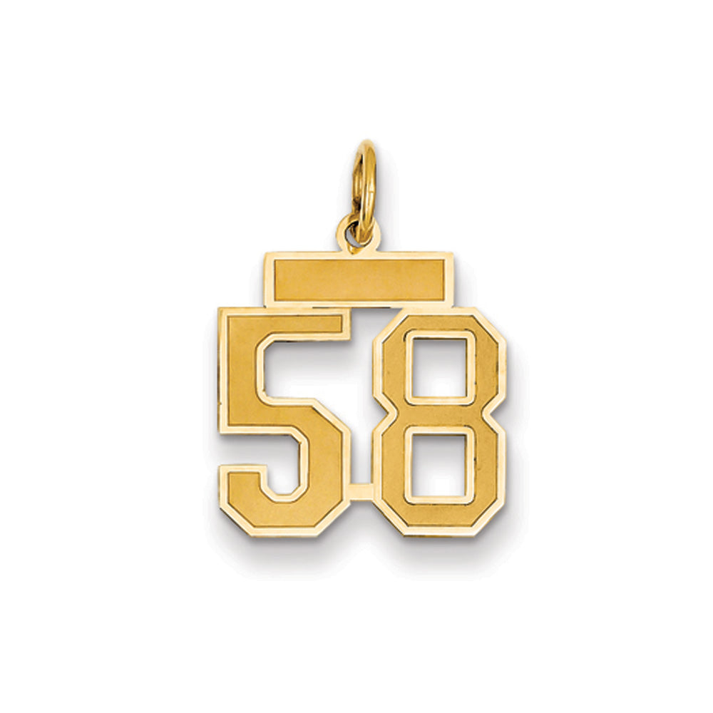 14k Yellow Gold, Jersey Collection, Small Number 58 Pendant, Item P10400-58 by The Black Bow Jewelry Co.