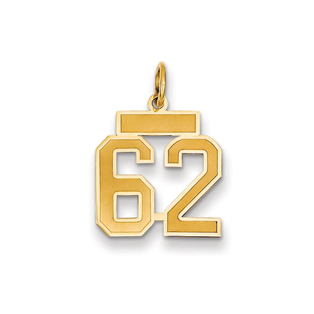 14k Yellow Gold, Jersey Collection, Small Number 62 Pendant, Item P10400-62 by The Black Bow Jewelry Co.