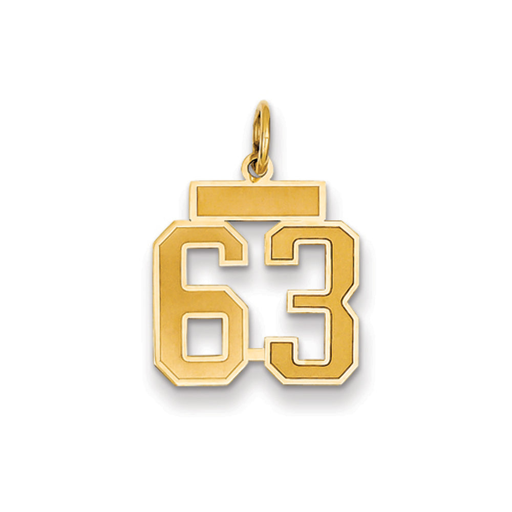 14k Yellow Gold, Jersey Collection, Small Number 63 Pendant, Item P10400-63 by The Black Bow Jewelry Co.