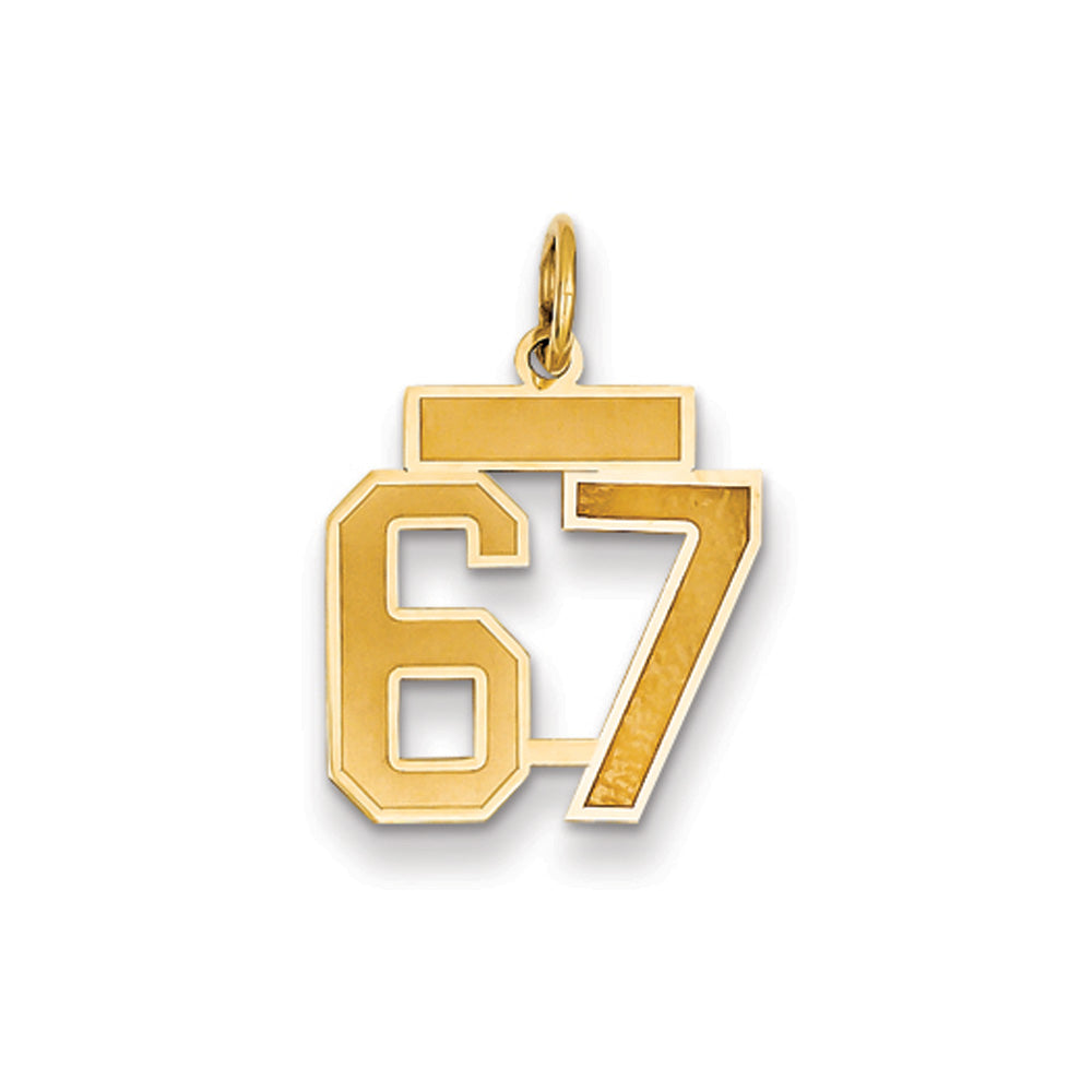 14k Yellow Gold, Jersey Collection, Small Number 67 Pendant, Item P10400-67 by The Black Bow Jewelry Co.