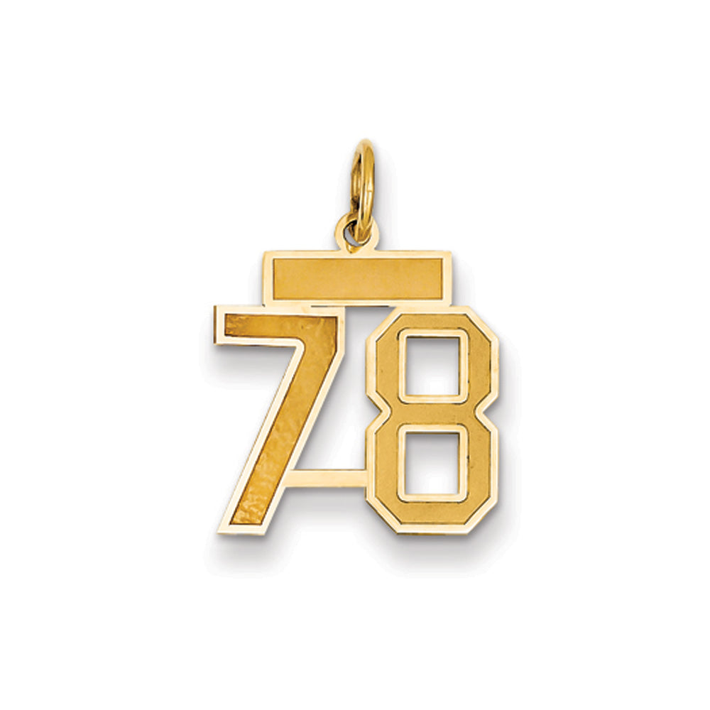 14k Yellow Gold, Jersey Collection, Small Number 78 Pendant, Item P10400-78 by The Black Bow Jewelry Co.