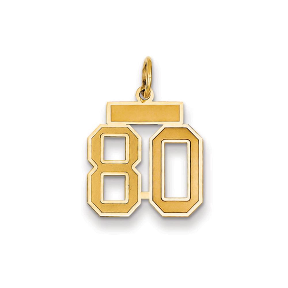 14k Yellow Gold, Jersey Collection, Small Number 80 Pendant, Item P10400-80 by The Black Bow Jewelry Co.
