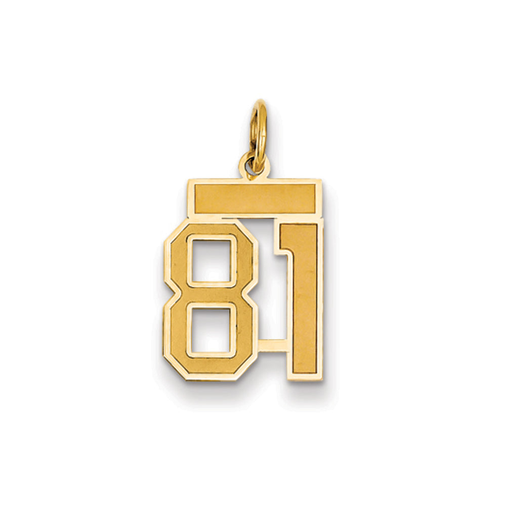 14k Yellow Gold, Jersey Collection, Small Number 81 Pendant, Item P10400-81 by The Black Bow Jewelry Co.