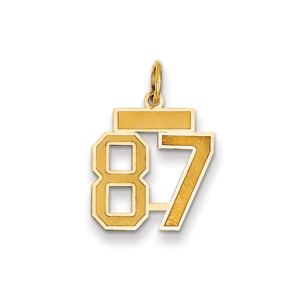 14k Yellow Gold, Jersey Collection, Small Number 87 Pendant, Item P10400-87 by The Black Bow Jewelry Co.
