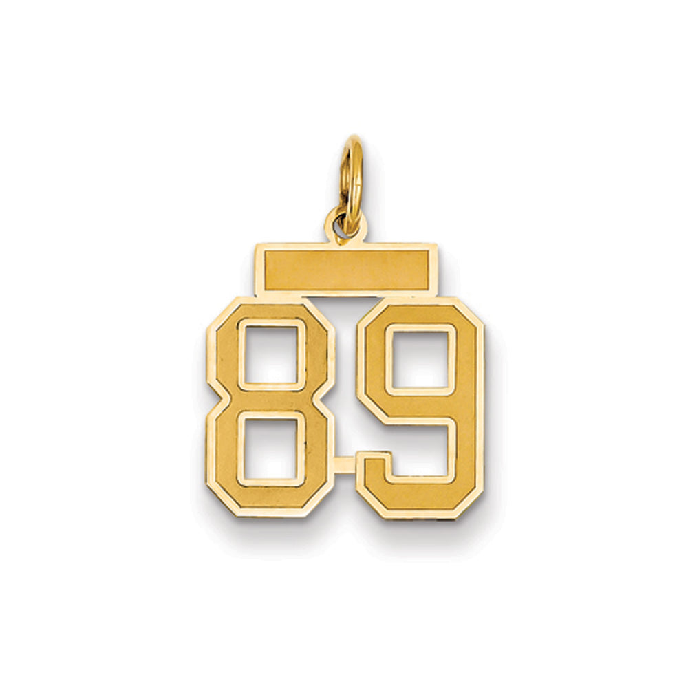 14k Yellow Gold, Jersey Collection, Small Number 89 Pendant, Item P10400-89 by The Black Bow Jewelry Co.