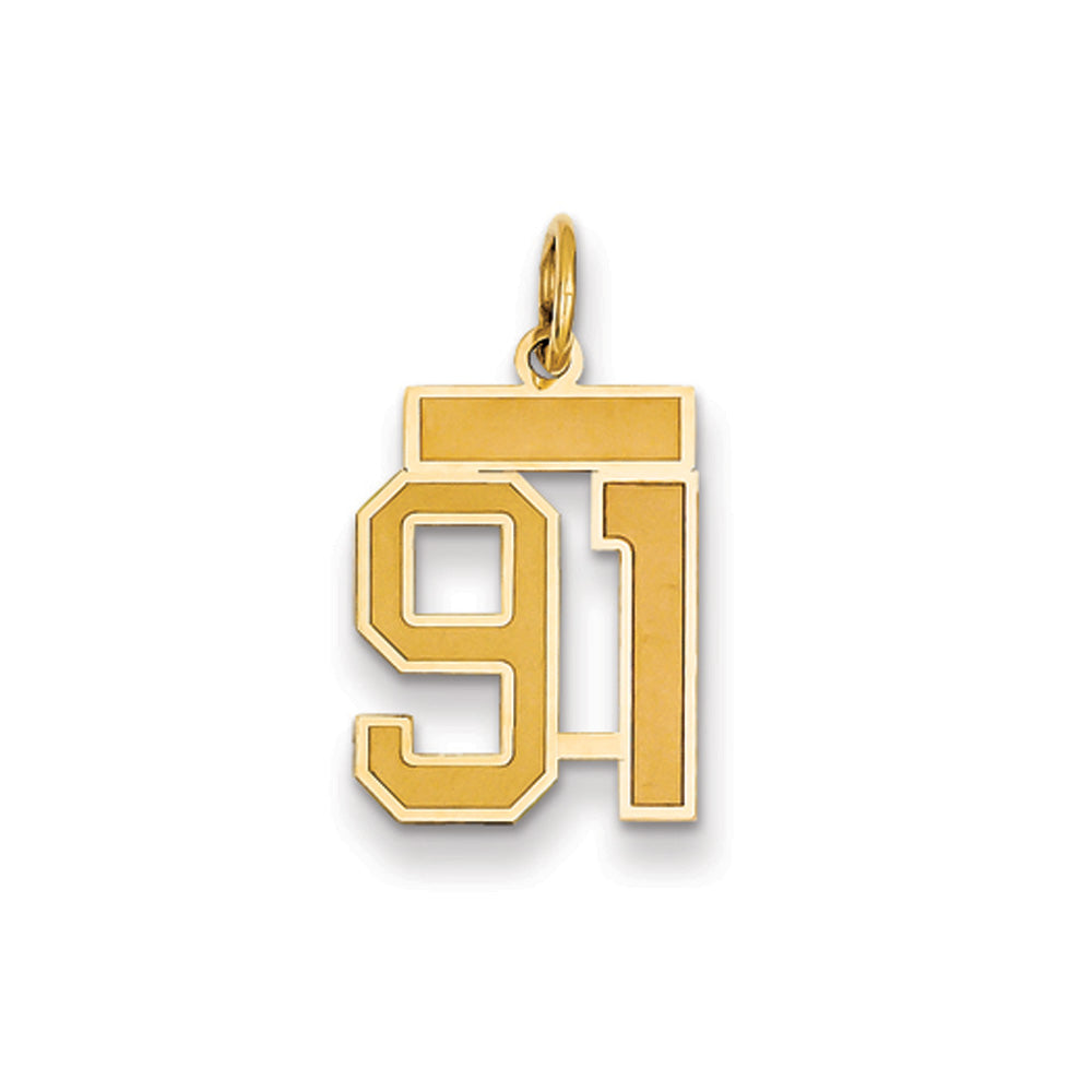 14k Yellow Gold, Jersey Collection, Small Number 91 Pendant, Item P10400-91 by The Black Bow Jewelry Co.