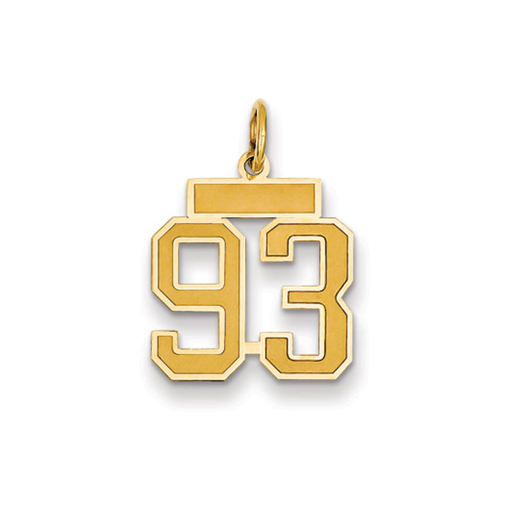 14k Yellow Gold, Jersey Collection, Small Number 93 Pendant, Item P10400-93 by The Black Bow Jewelry Co.