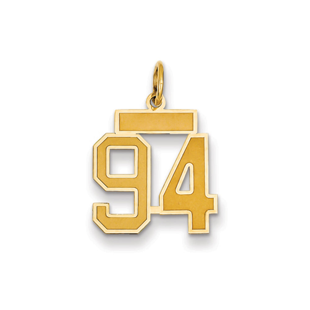 14k Yellow Gold, Jersey Collection, Small Number 94 Pendant, Item P10400-94 by The Black Bow Jewelry Co.