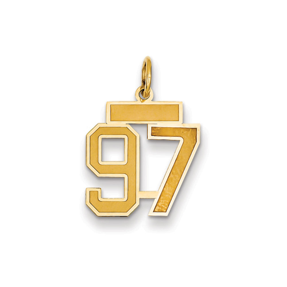 14k Yellow Gold, Jersey Collection, Small Number 97 Pendant, Item P10400-97 by The Black Bow Jewelry Co.