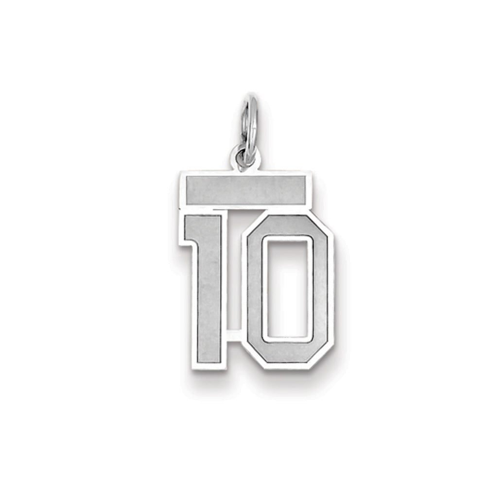 14k White Gold, Jersey Collection, Small Number 10 Pendant, Item P10401-10 by The Black Bow Jewelry Co.