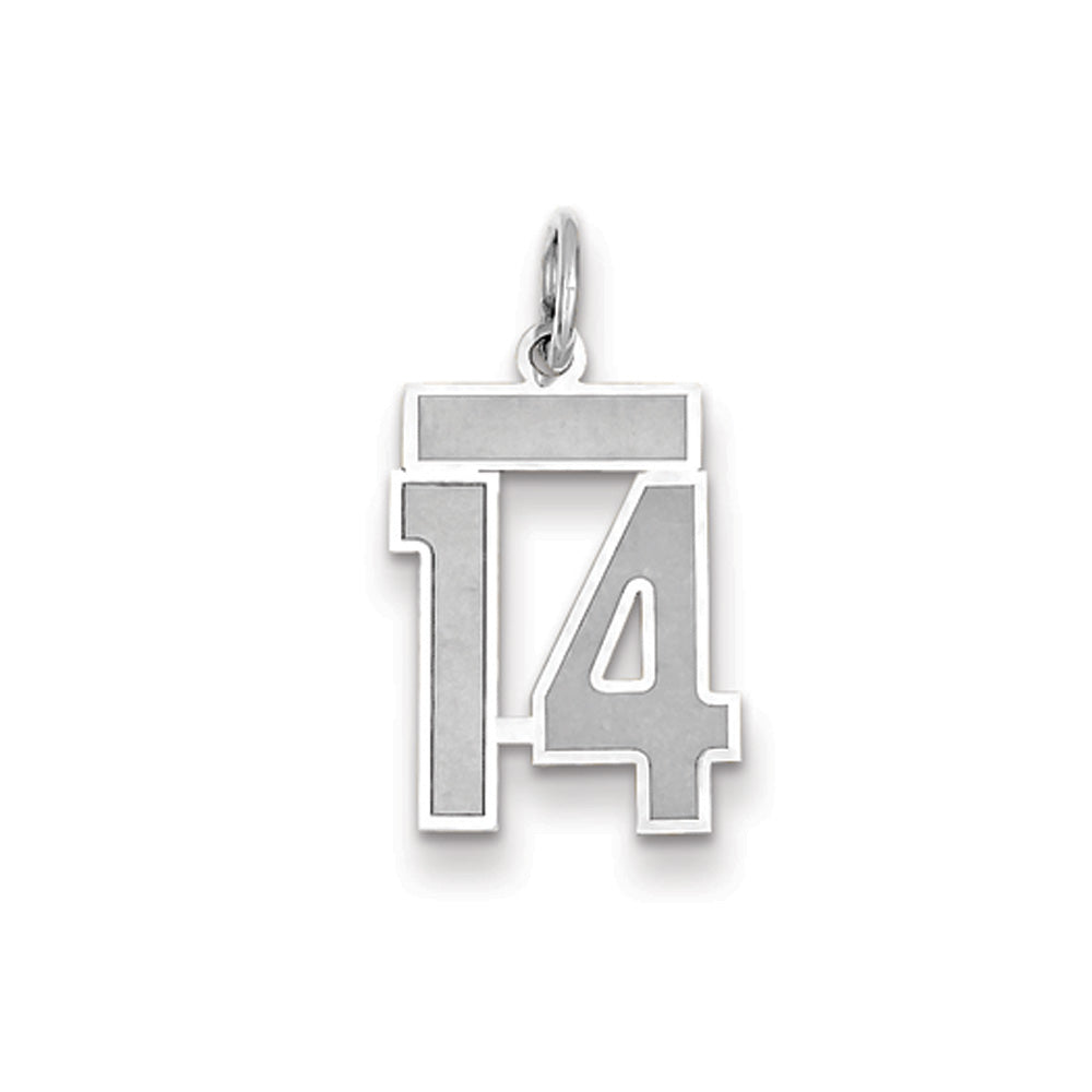 14k White Gold, Jersey Collection, Small Number 14 Pendant, Item P10401-14 by The Black Bow Jewelry Co.
