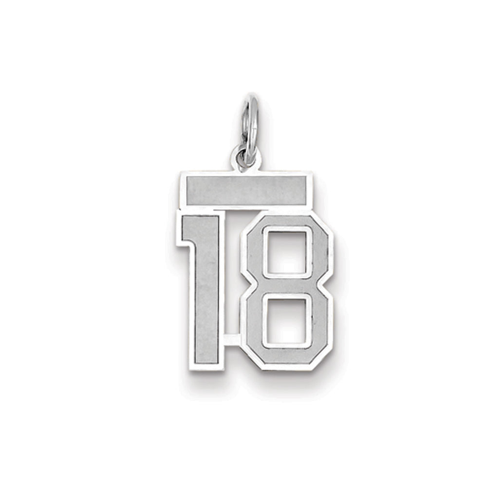 14k White Gold, Jersey Collection, Small Number 18 Pendant, Item P10401-18 by The Black Bow Jewelry Co.