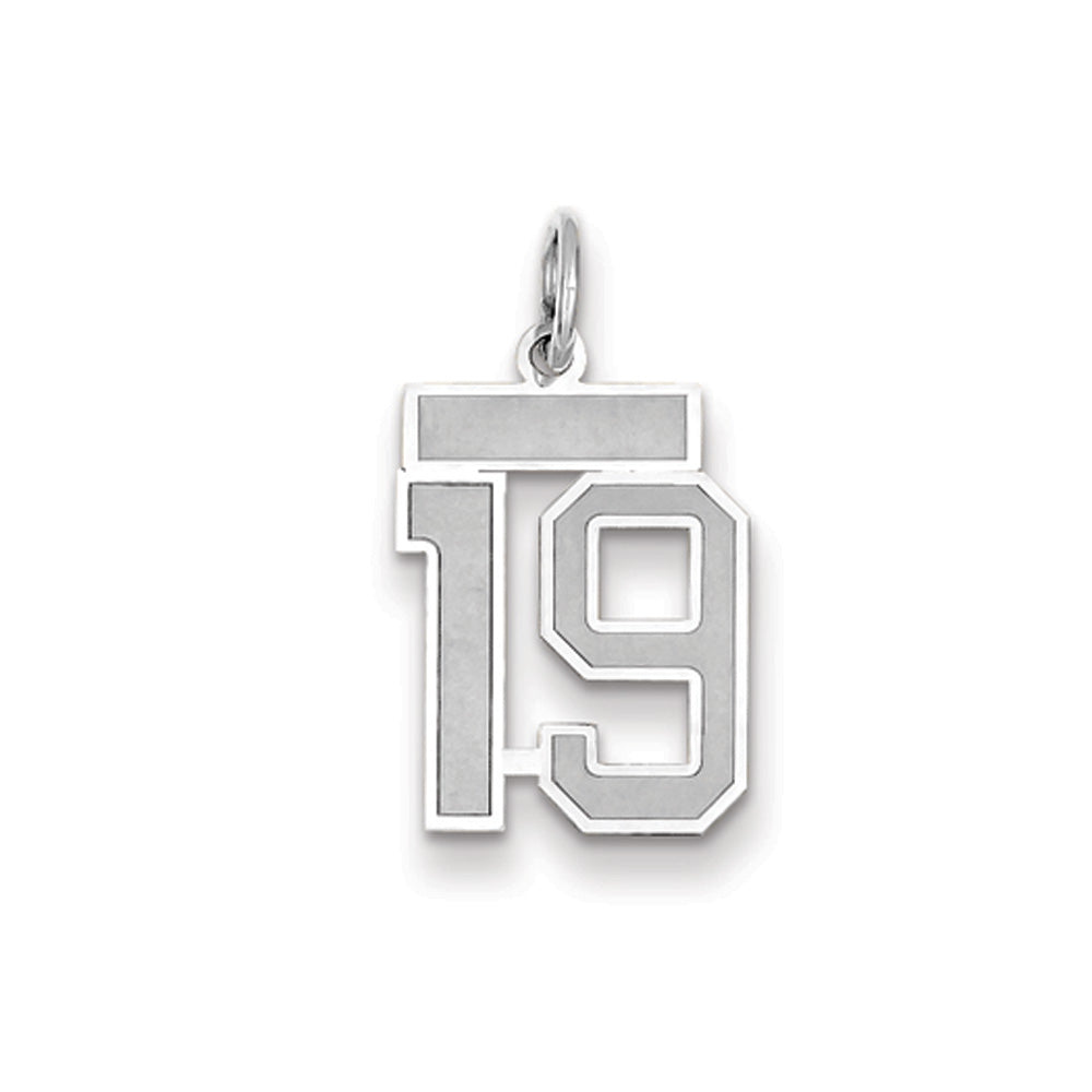 14k White Gold, Jersey Collection, Small Number 19 Pendant, Item P10401-19 by The Black Bow Jewelry Co.