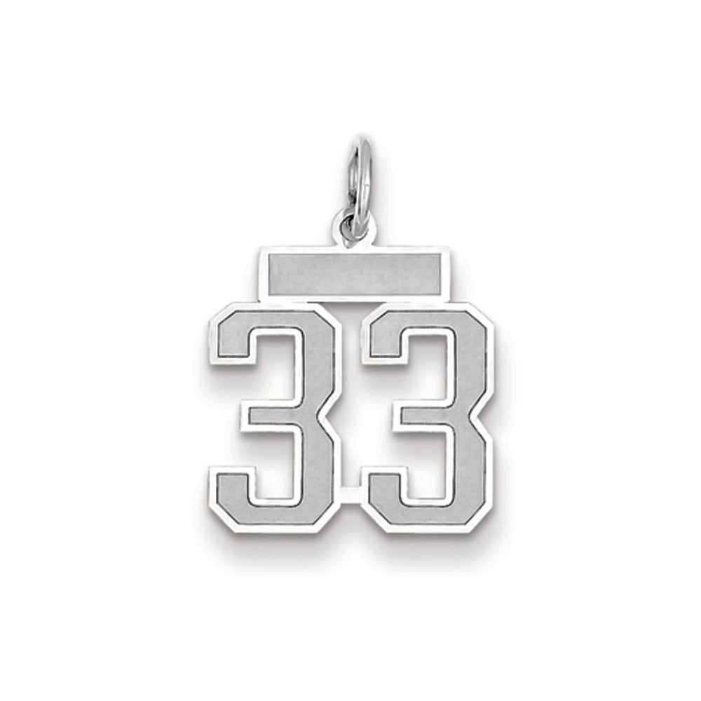 14k White Gold, Jersey Collection, Small Number 33 Pendant, Item P10401-33 by The Black Bow Jewelry Co.