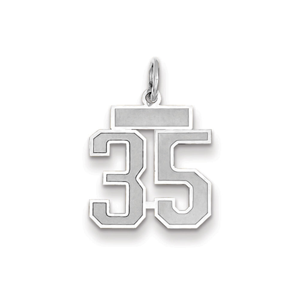 14k White Gold, Jersey Collection, Small Number 35 Pendant, Item P10401-35 by The Black Bow Jewelry Co.