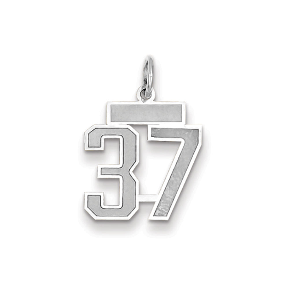 14k White Gold, Jersey Collection, Small Number 37 Pendant, Item P10401-37 by The Black Bow Jewelry Co.