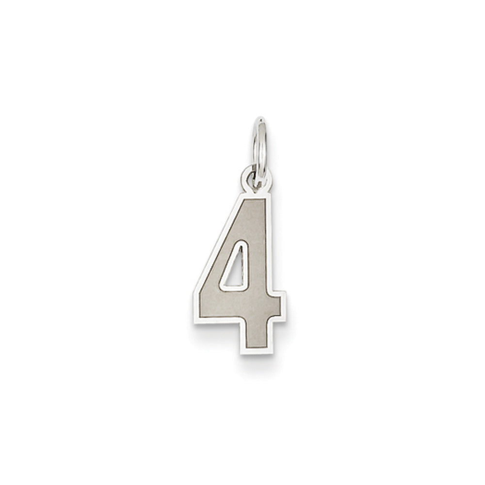 14k White Gold, Jersey Collection, Small Number 4 Pendant, Item P10401-4 by The Black Bow Jewelry Co.
