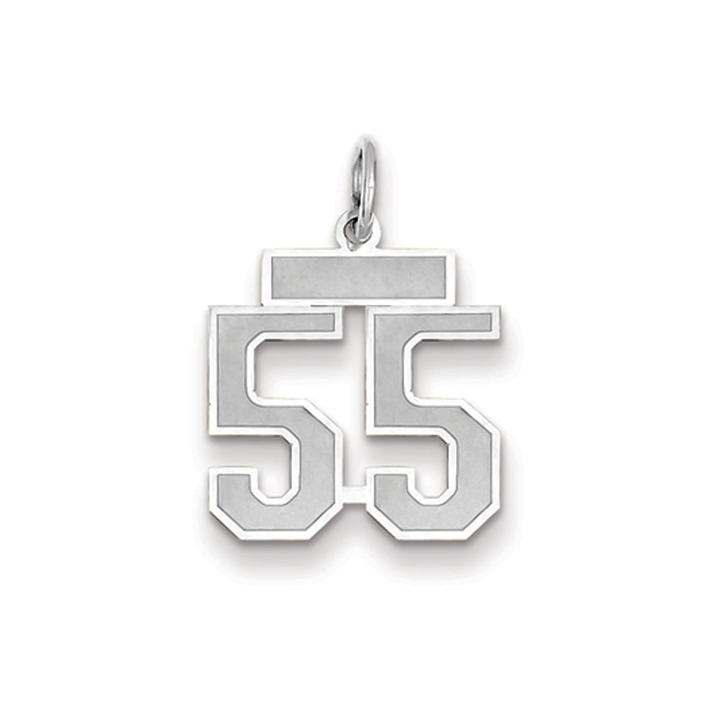 14k White Gold, Jersey Collection, Small Number 55 Pendant, Item P10401-55 by The Black Bow Jewelry Co.