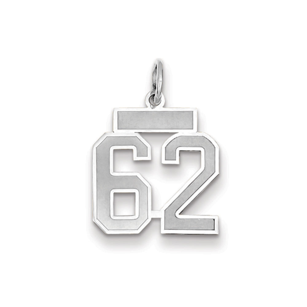 14k White Gold, Jersey Collection, Small Number 62 Pendant, Item P10401-62 by The Black Bow Jewelry Co.