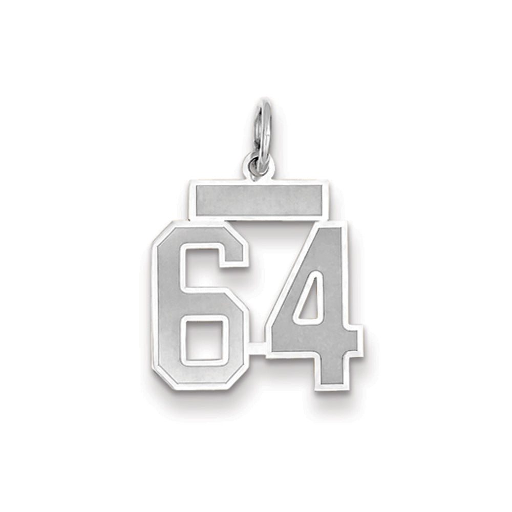 14k White Gold, Jersey Collection, Small Number 64 Pendant, Item P10401-64 by The Black Bow Jewelry Co.