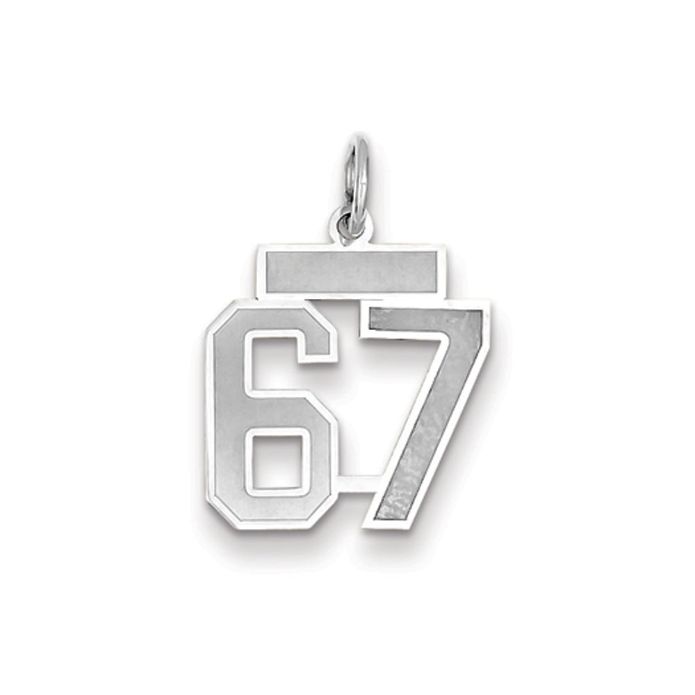 14k White Gold, Jersey Collection, Small Number 67 Pendant, Item P10401-67 by The Black Bow Jewelry Co.