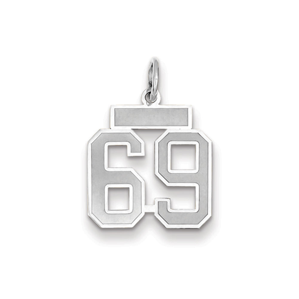 14k White Gold, Jersey Collection, Small Number 69 Pendant, Item P10401-69 by The Black Bow Jewelry Co.