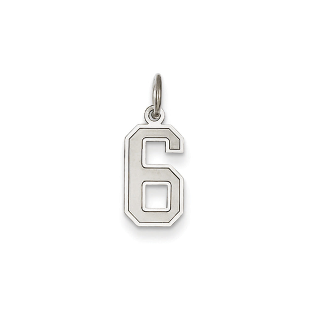 14k White Gold, Jersey Collection, Small Number 6 Pendant, Item P10401-6 by The Black Bow Jewelry Co.