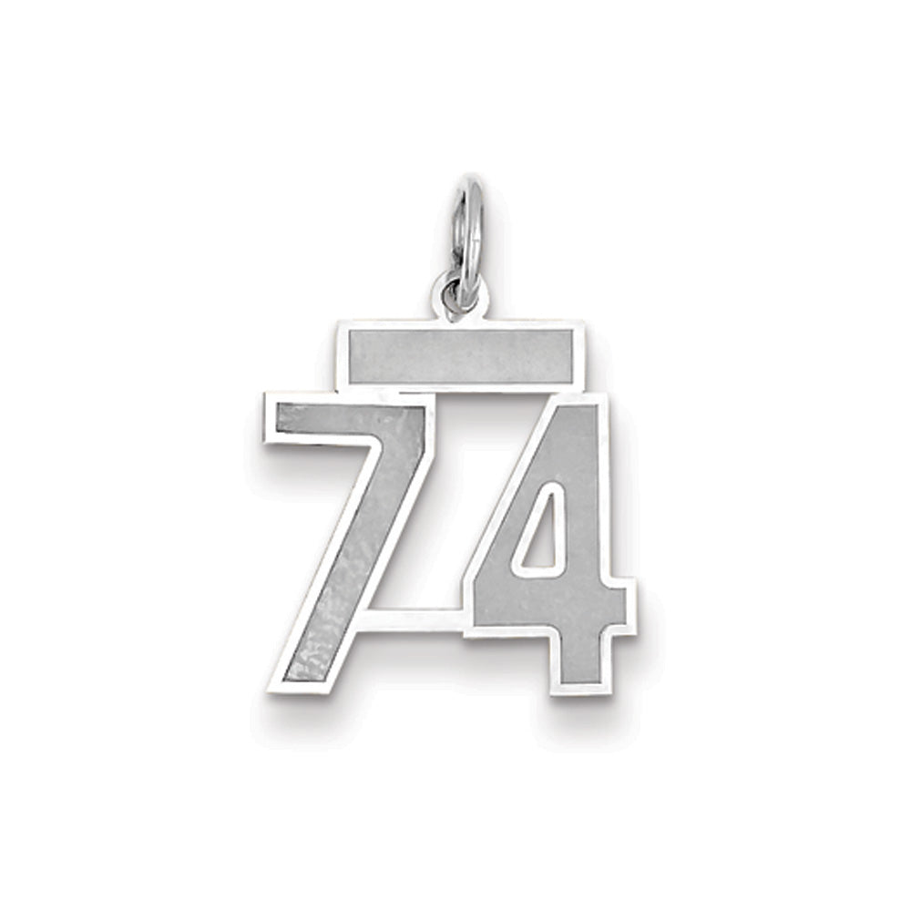 14k White Gold, Jersey Collection, Small Number 74 Pendant, Item P10401-74 by The Black Bow Jewelry Co.