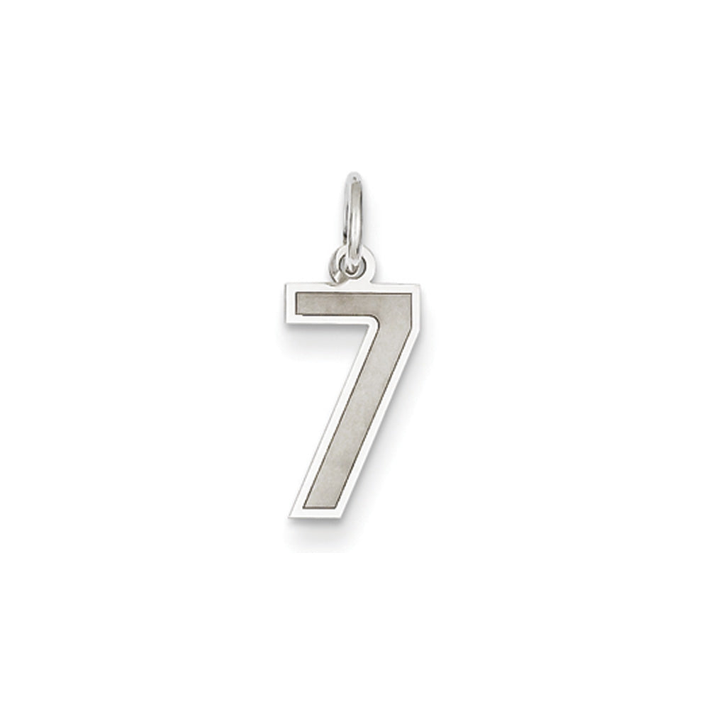 14k White Gold, Jersey Collection, Small Number 7 Pendant, Item P10401-7 by The Black Bow Jewelry Co.