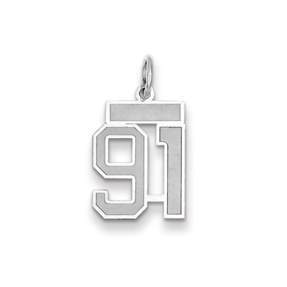 14k White Gold, Jersey Collection, Small Number 91 Pendant, Item P10401-91 by The Black Bow Jewelry Co.