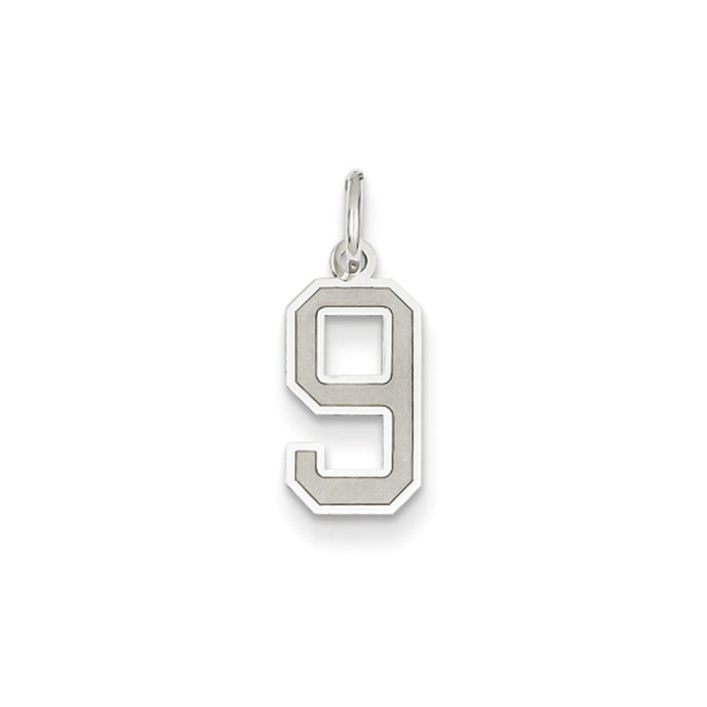 14k White Gold, Jersey Collection, Small Number 9 Pendant, Item P10401-9 by The Black Bow Jewelry Co.
