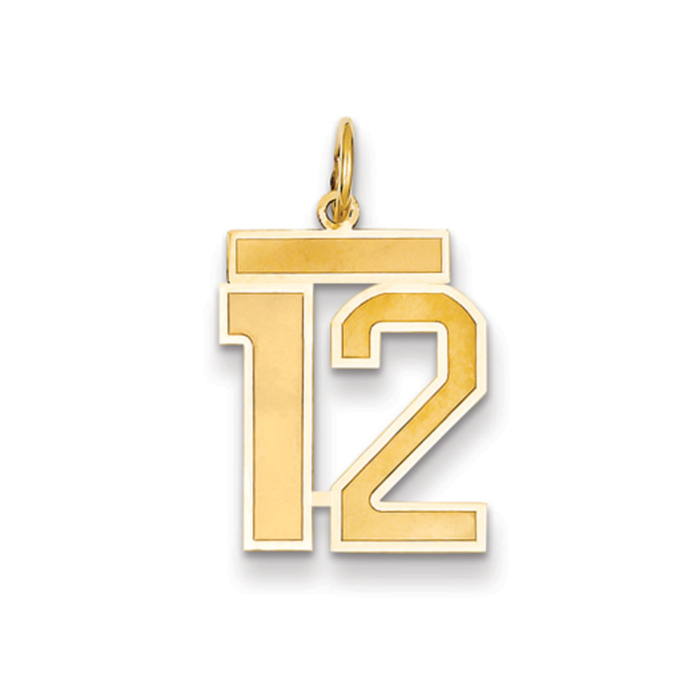 14k Yellow Gold, Jersey Collection, Medium Number 12 Pendant, Item P10402-12 by The Black Bow Jewelry Co.
