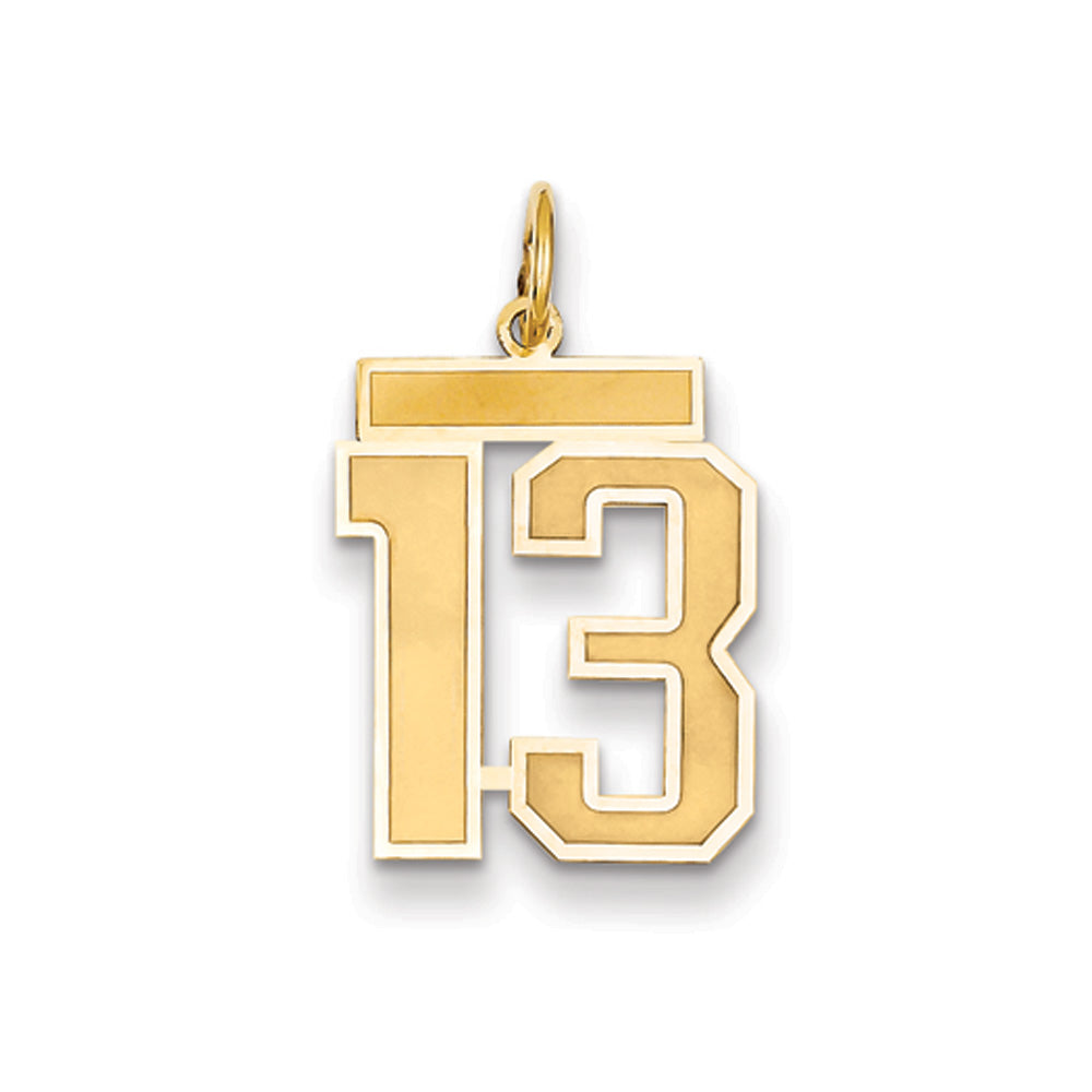14k Yellow Gold, Jersey Collection, Medium Number 13 Pendant, Item P10402-13 by The Black Bow Jewelry Co.