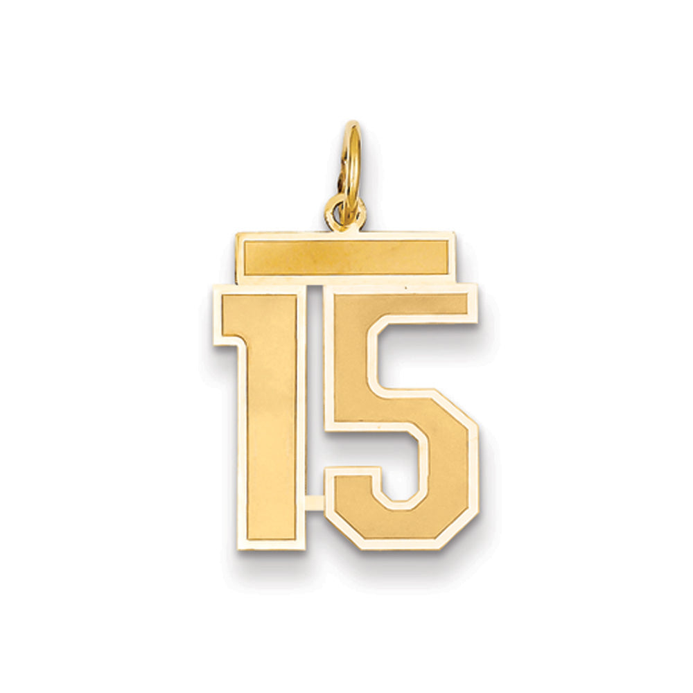 14k Yellow Gold, Jersey Collection, Medium Number 15 Pendant, Item P10402-15 by The Black Bow Jewelry Co.